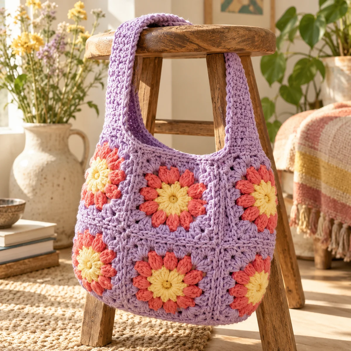 June's floral crochet bag